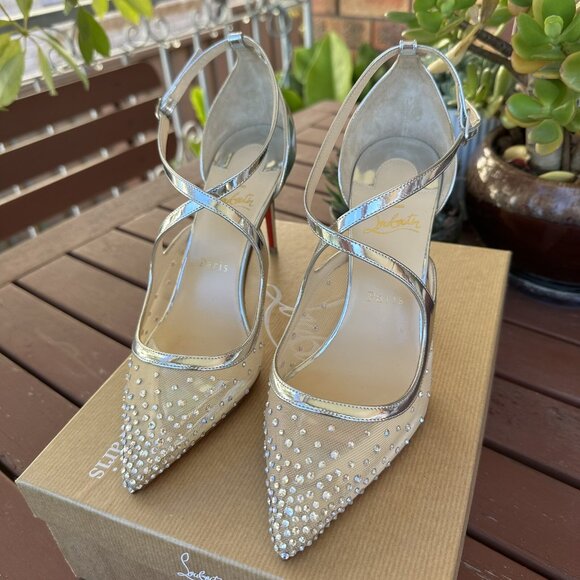 Christian Louboutin Twistissima Silver Mesh Strass Low Heels - Picture 6 of 16